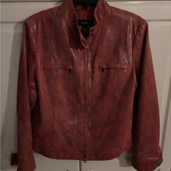ALFANI Genuine Leather Snake Print Moto Jacket size large‎ - Picture 1 of 14